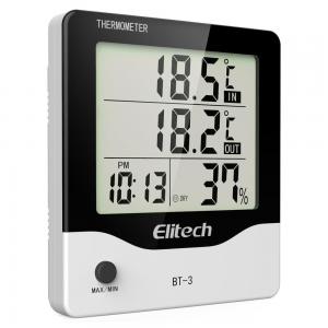 Elitech BT-3 LCD Indoor/Outdoor Digital Hygrometer Thermometer with Clock and Min/Max Value